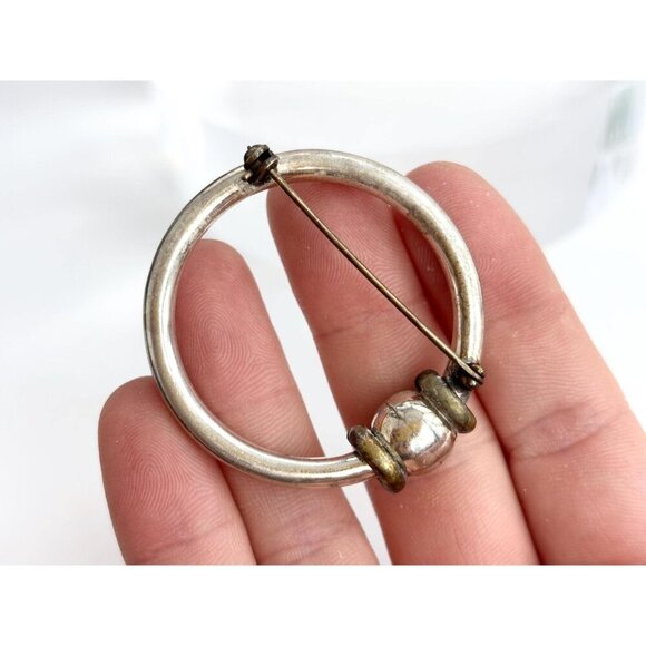 Dual Toned Gold & Sterling Silver Vintage Circular Shaped Minimalist Brooch Pin - Picture 5 of 10